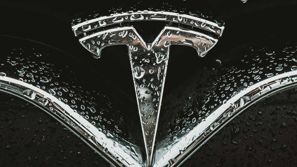 Tesla Inc. (TSLA) logo closeup.