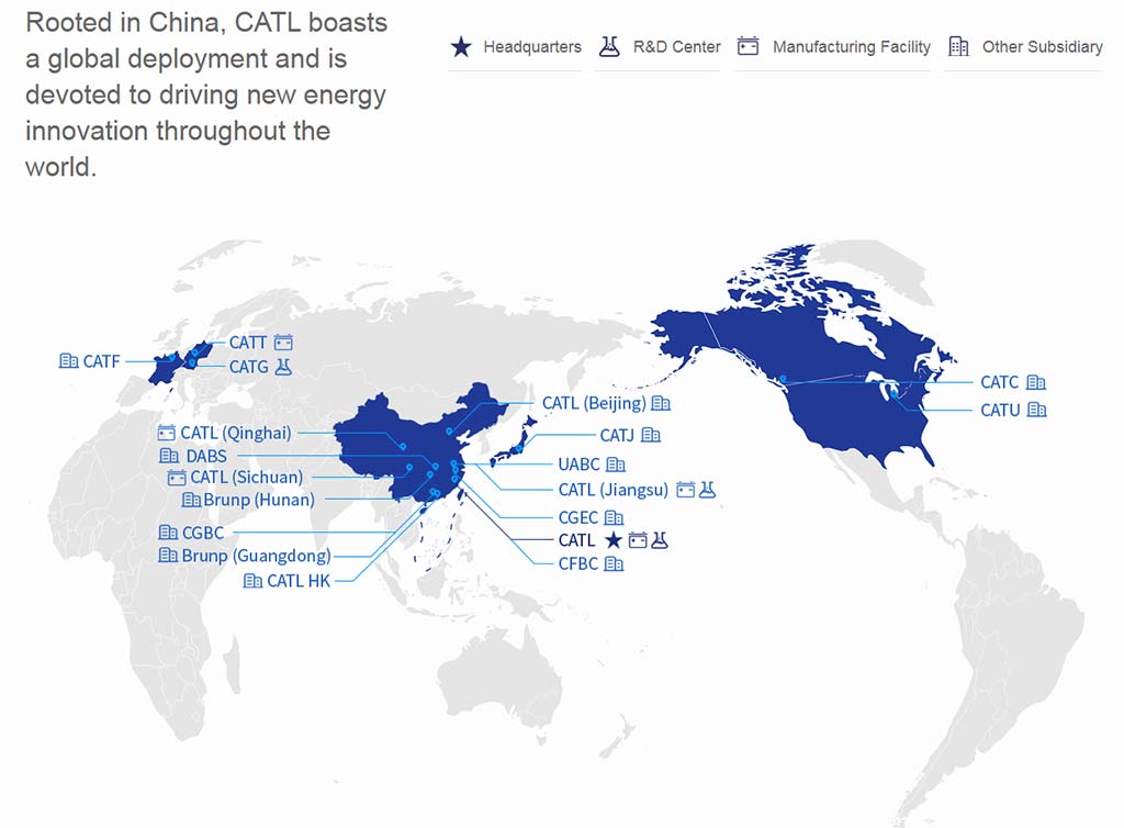 CATL Global Presence (Plants, R&D Labs, Subsidiaries).