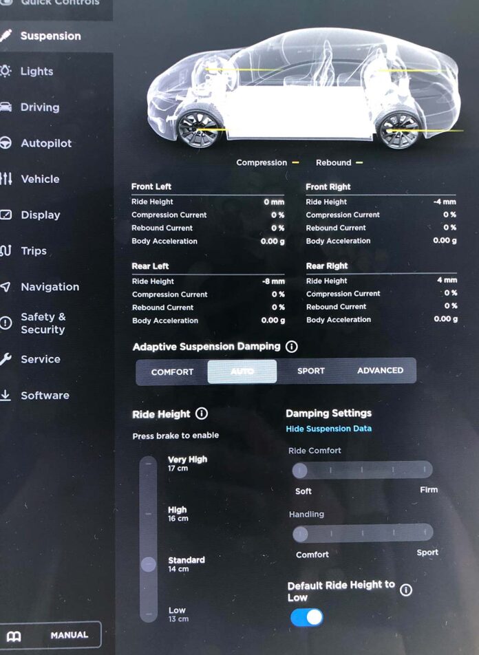 Tesla Adaptive Air Suspension gets more custom controls with the 2020.