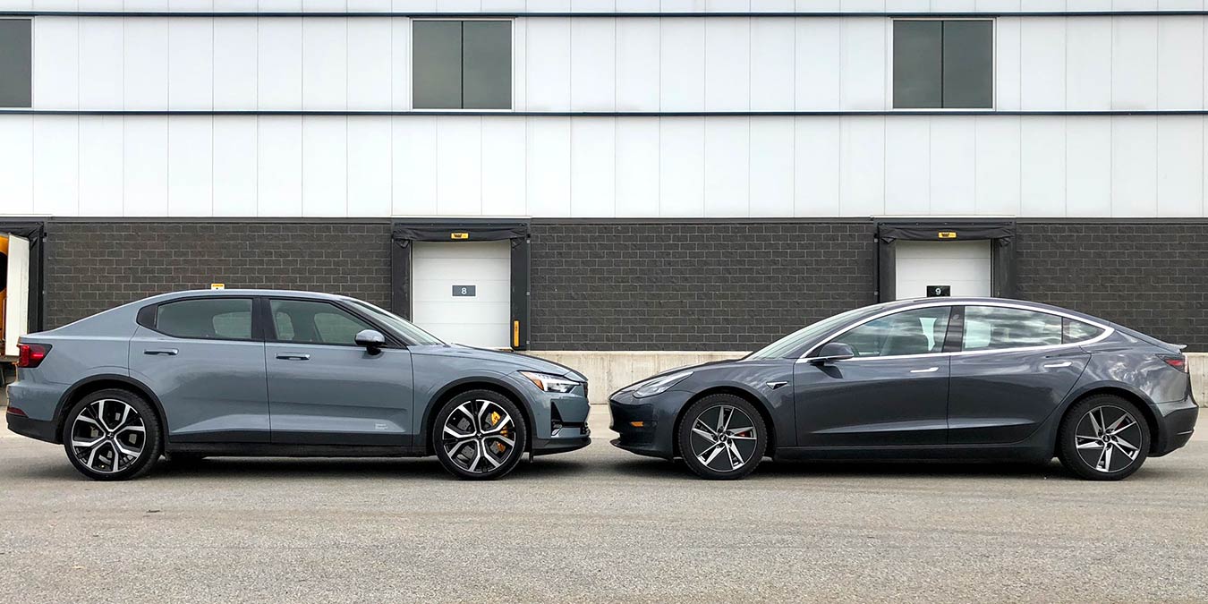 tesla model 3 vs polestar 2 spotted head to head and side by side pics review