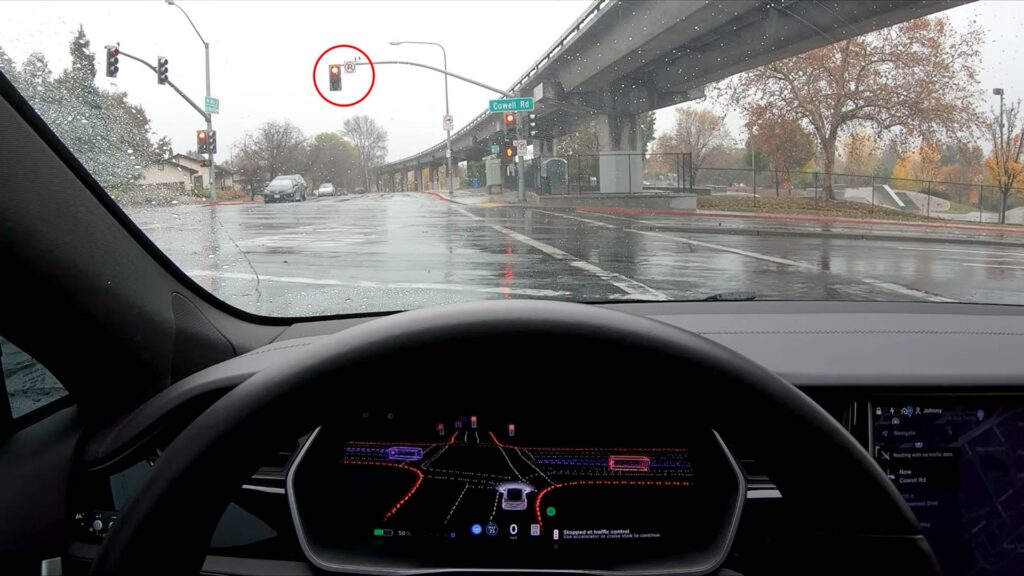 Tesla Autopilot FSD Beta avoiding a right turn on "no right turn on red light".