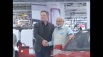 Tesla CEO Elon Musk shaking hands with Indian PM Narendra Modi on his visit to the Tesla factory in 2015.
