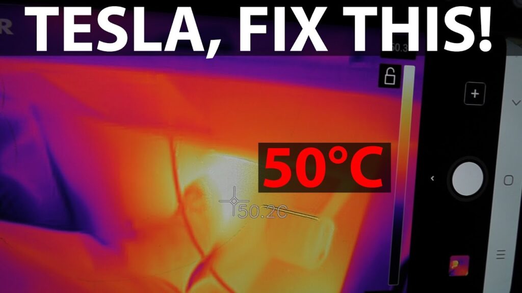 Telsa Model 3 footwell shows temperature of 50 ℃ (122 ℉) through a thermal camera.