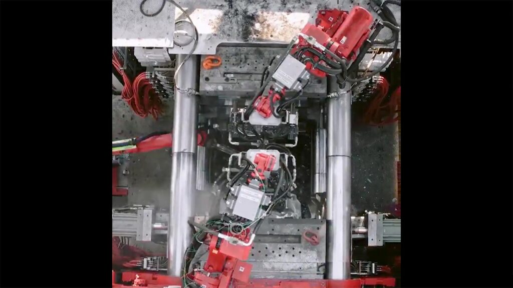 Tesla Giga Casting machine in action at the Fremont factory (video in article).