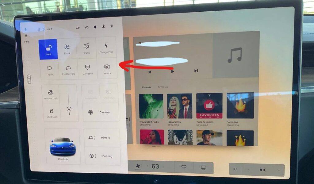Tesla Model S refresh UI showing the Neutral icon.