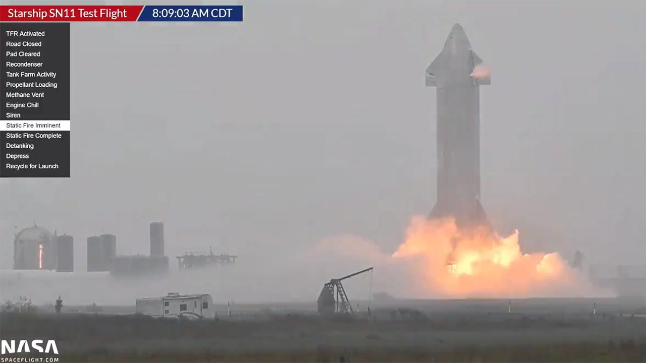 SpaceX performs another static fire test on Starship SN11 ...