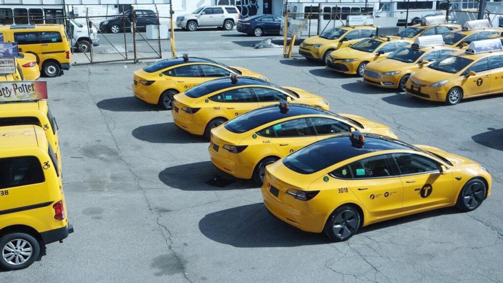 Fleet of 4 NYC Tesla Model 3 Yellow Cabs.