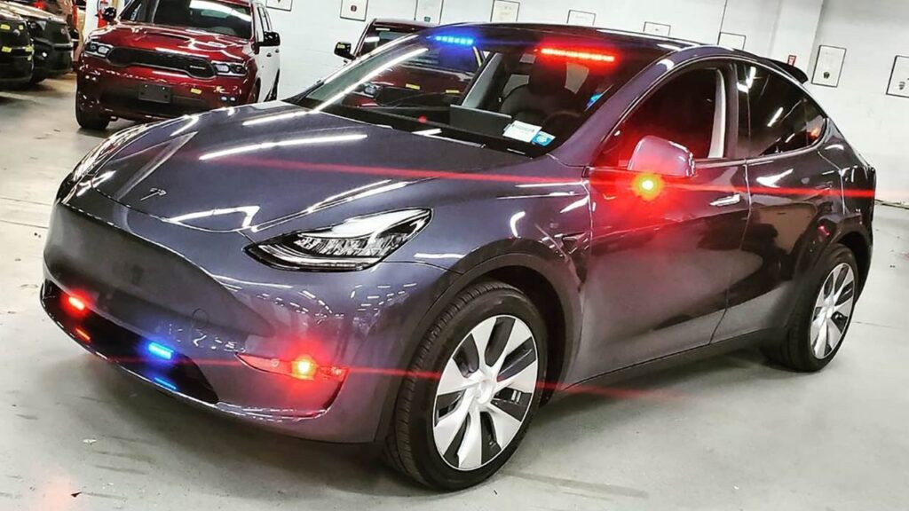 Tesla Model Y customized police car for Hastings Police Department.