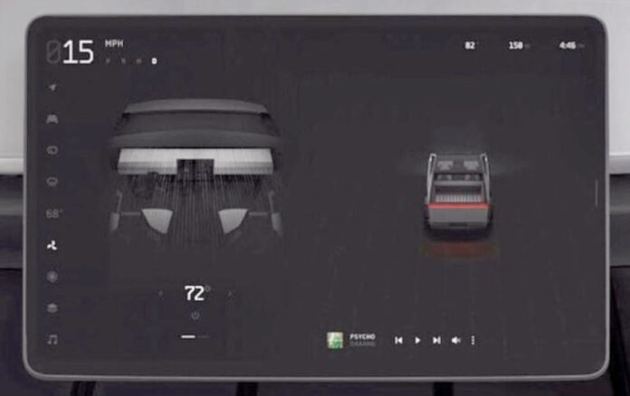 Tesla Cybertruck center touchscreen UI.