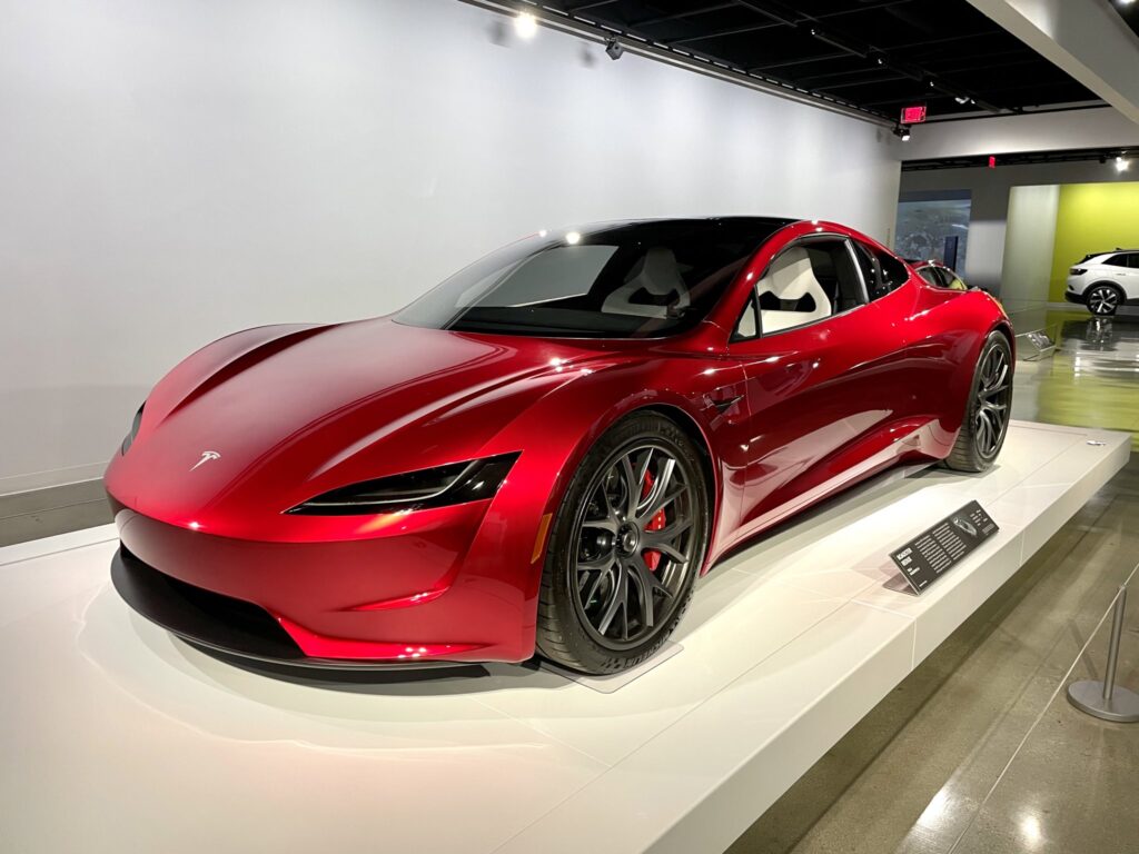 Next-gen Tesla Roadster prototype on display at the Petersen Automotive Museum in Los Angeles.