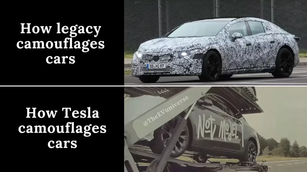 Meme: Legacy Auto vs. Tesla Camouflage.