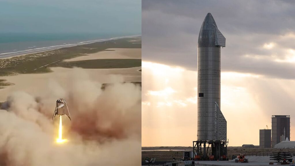 SpaceX Starhopper (L), Starship prototype (R). A timeline of the development of Starship.