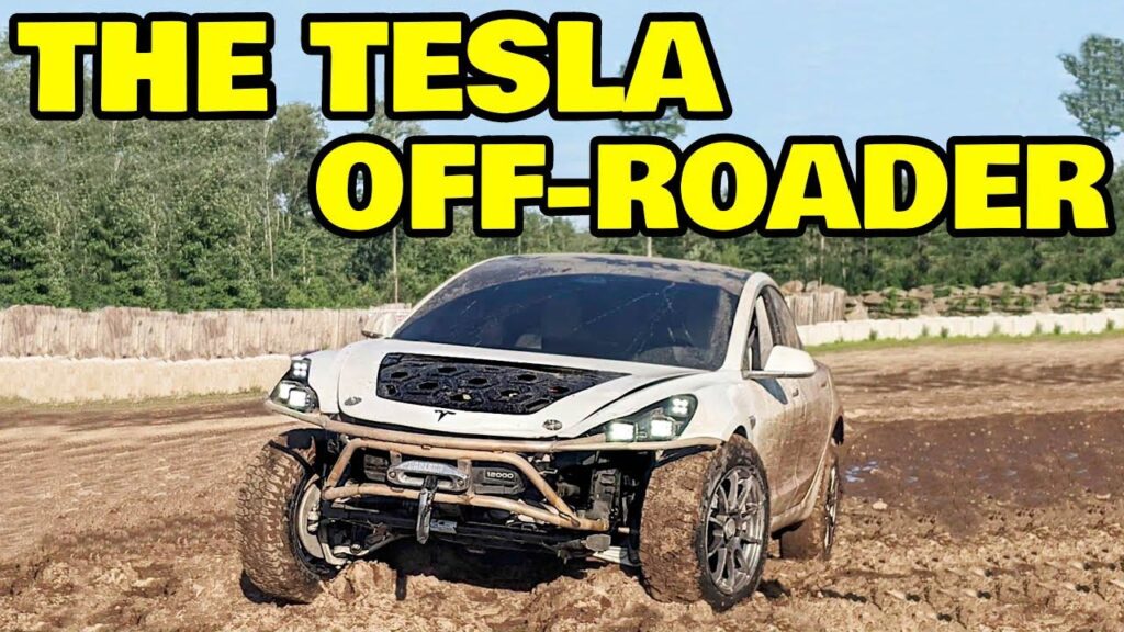 The modified Tesla Model 3 off-roader electric vehicle.