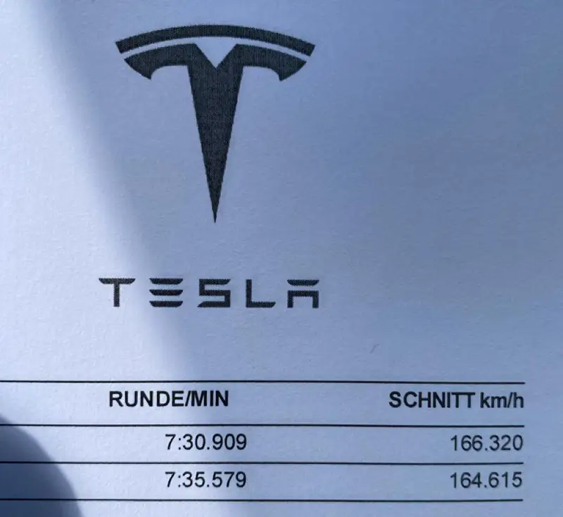 Tesla Model S Plaid Nurburgring record lap timeslip.