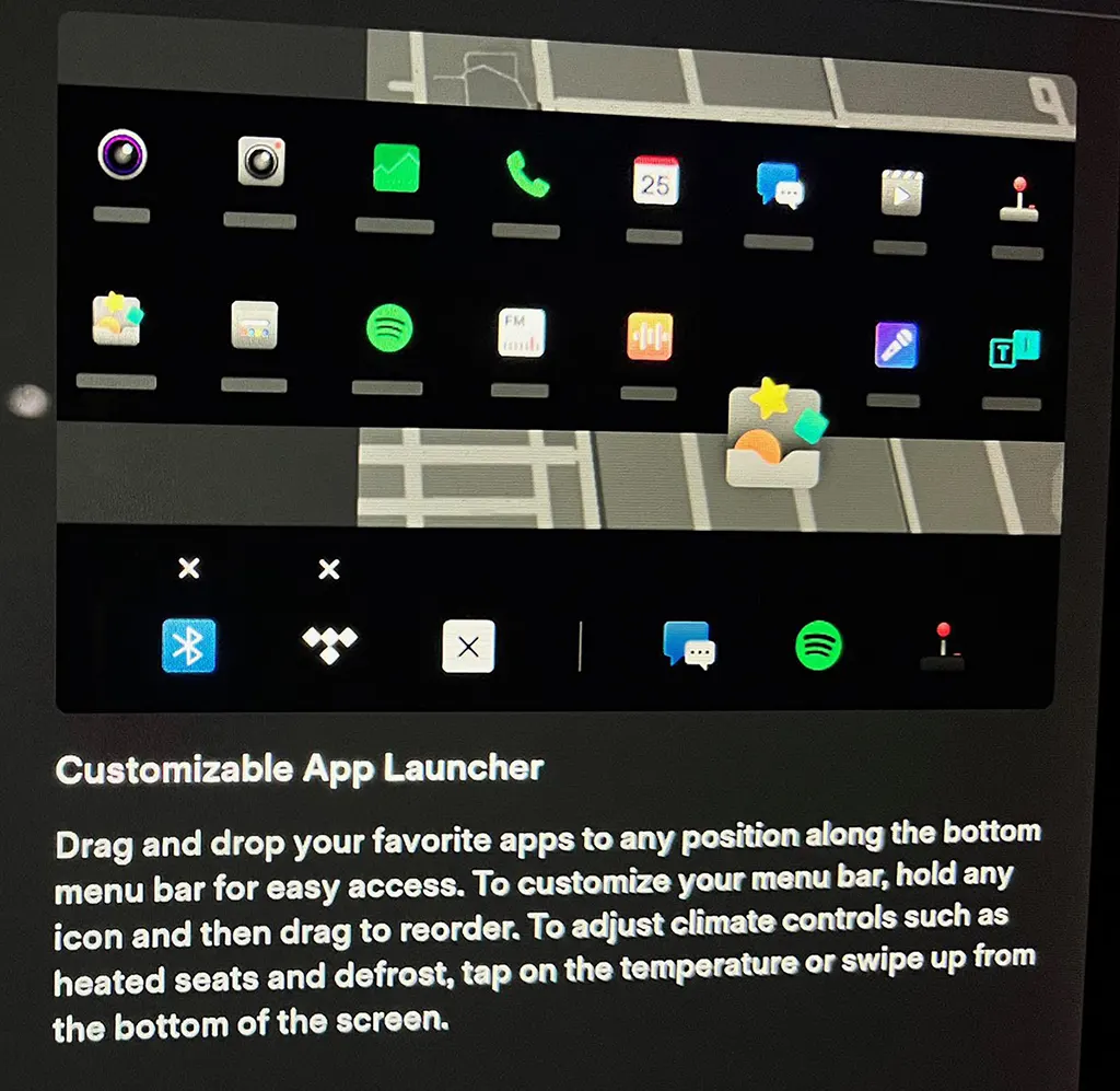 Customizable app launcher UI release notes from over-the-air software update version 2021.44.25.