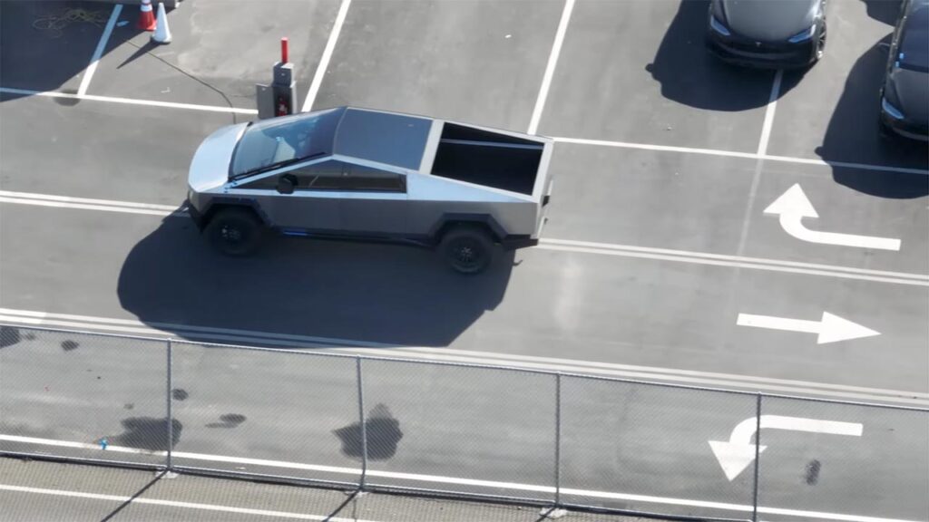 Tesla Cybertruck spotted at the Fremont factory test track.