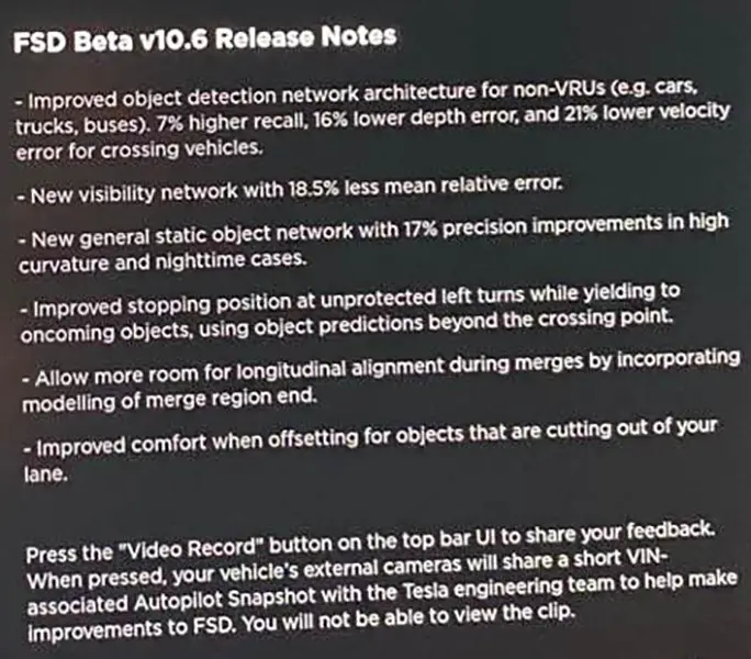 FSD Beta 10.6 release notes (2021.36.8.9).