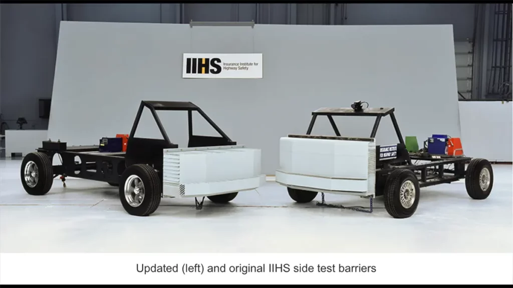 IIHS new side-impact sled (left) and the old version (right).