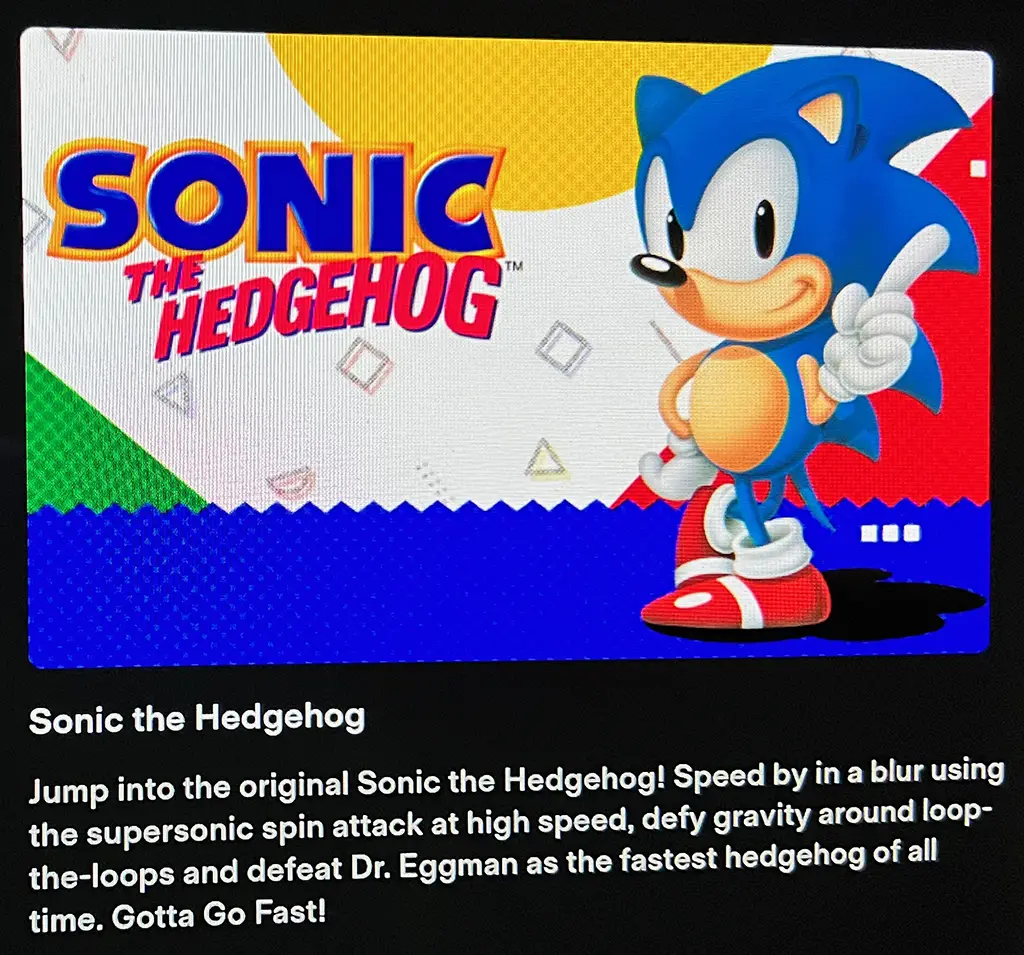 Sonic the Hedgehog video game added in the Tesla software update version 2021.44.25.