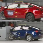 IIHS crash safety test comparison: Tesla Model 3 (above), Tesla Model Y (below).