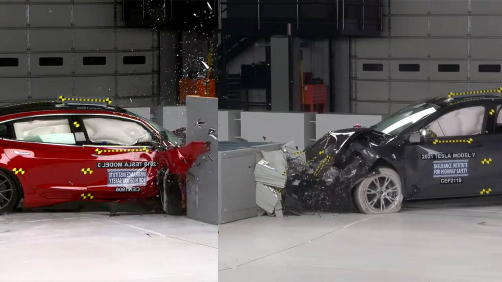 Tesla Model 3 and Model Y IIHS crash tests.