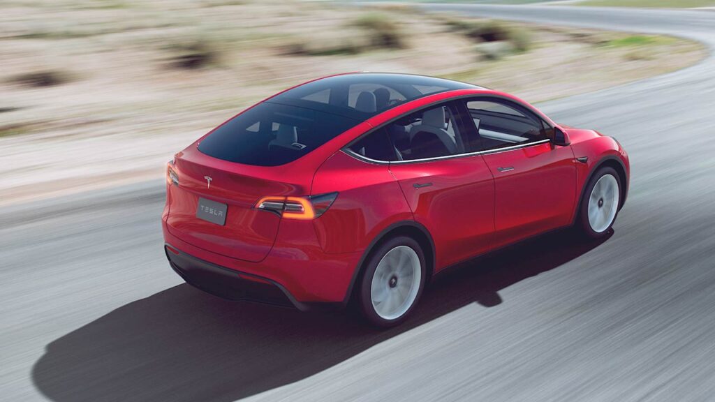 Tesla Model Y midsize electric SUV in red color (file photo).