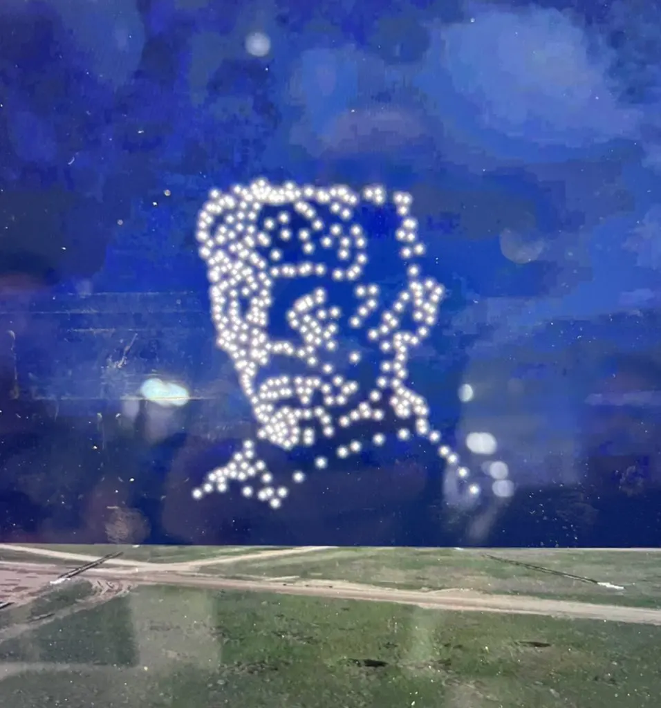 Portrait of Nikola Tesla created with lighting at Giga Texas Cyber Rodeo.