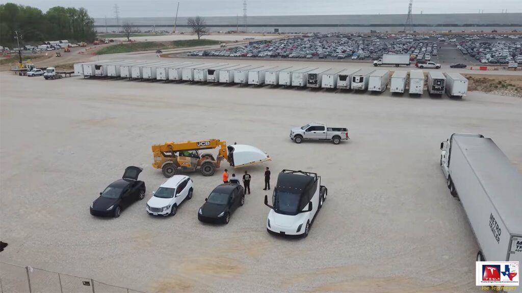 Tesla Semi Truck spotted at Gigafactory Texas as the automaker prepares for the Cyber Rodeo mega event.