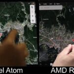 Testing Tesla navigation maps on the old Intel Atom (left) and the new AMD Ryzen (right) GPUs.