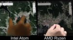 Testing Tesla navigation maps on the old Intel Atom (left) and the new AMD Ryzen (right) GPUs.