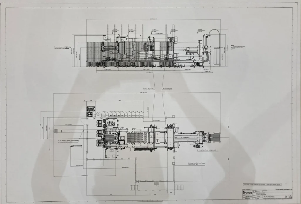 Machine layout diagram of the 9,000-ton Cybertruck Giga Casting machine by IDRA.