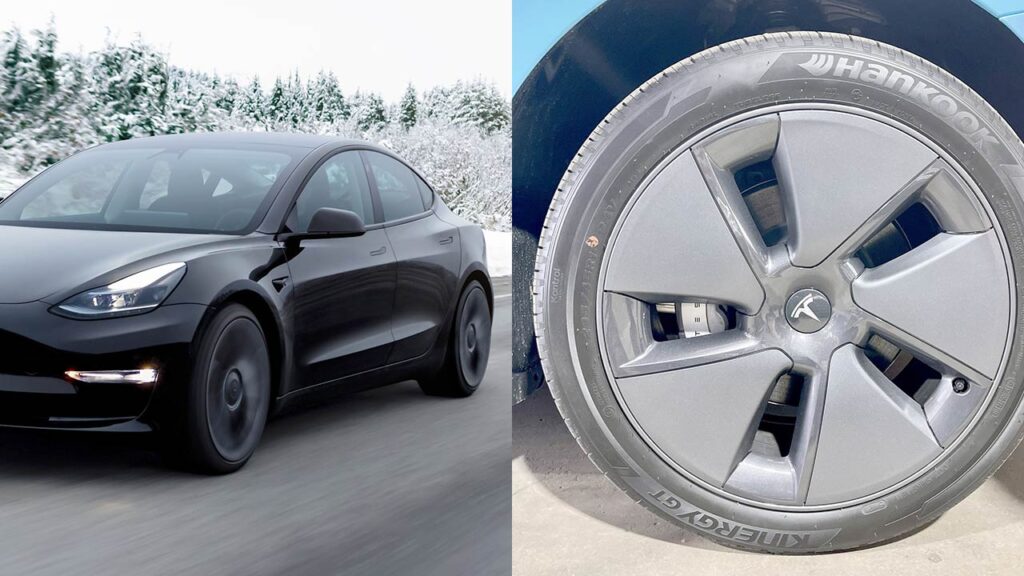 Tesla Model 3 now comes with Hankook 18" tires (right), read the article for full details.
