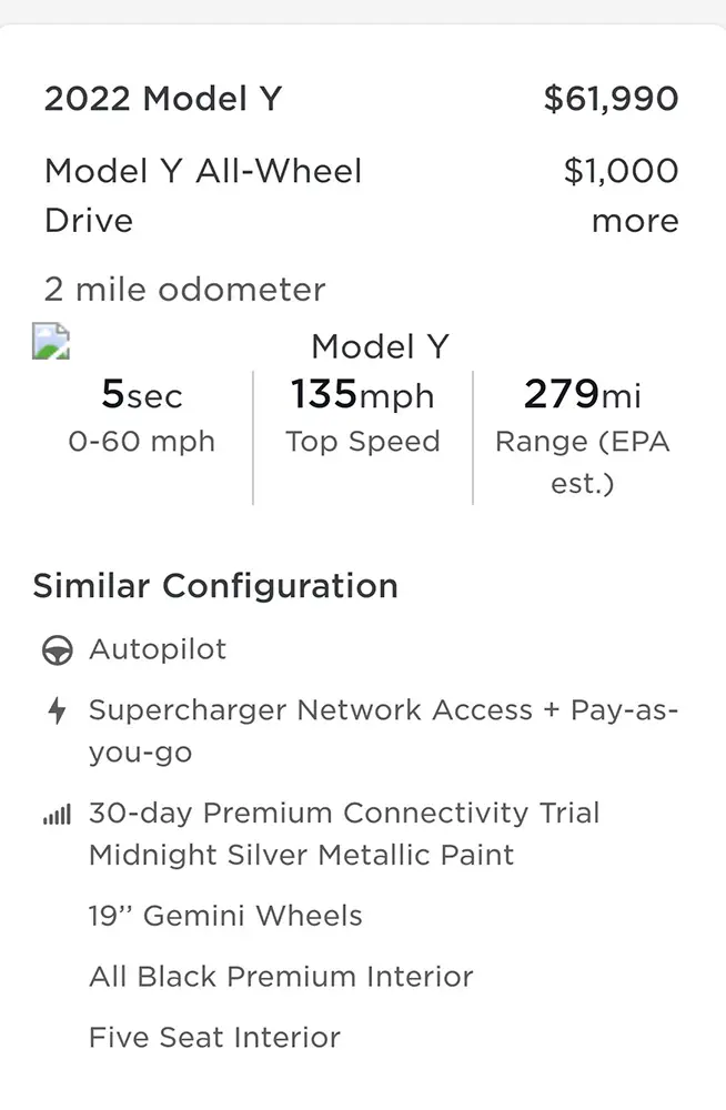 Price and specification details of the Tesla Model Y Standard AWD made in Giga Texas.