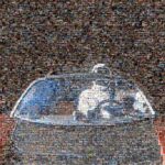 Zoomed-out picture of the Tesla Roadster and Tesla customer pictures mosaic that Tesla and SpaceX are sending into space on the KPLO mission.