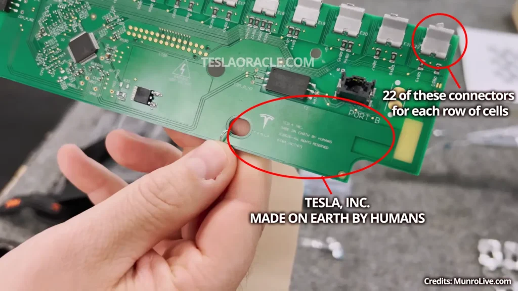 Tesla easter egg printed on a Tesla Model S Plaid BMS "Made on Earth by Humans".