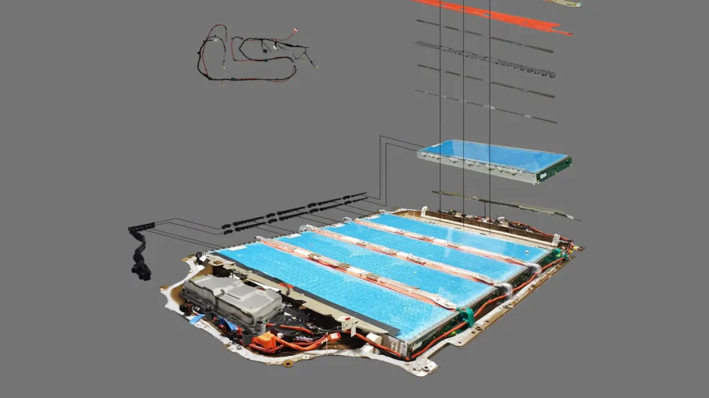 Diagram of the Tesla Model S Plaid battery pack cell modules setup (5 modules).