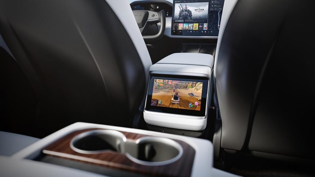 New Model S and Model X rear entertainment screen updated (Beach Buggy video game shown in promotional photos, but no games available to play on rear screen yet).