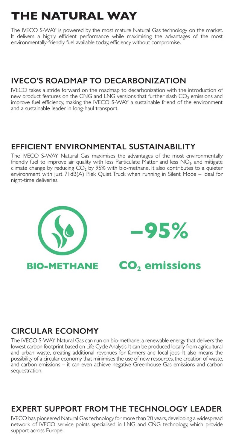 Features and functions of IVECO's environmentally sustainable semi-trucks.