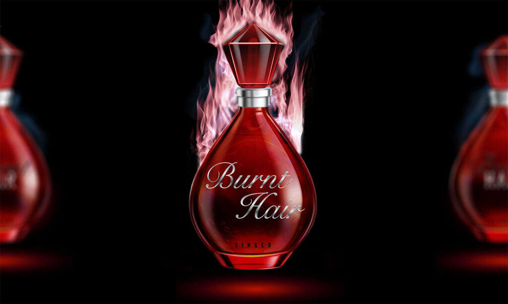 The Boring Company's Burnt Hair Perfume bottle by Singed. Sold by Elon Musk.