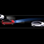 Tesla Autopilot automatic lane change visualization.