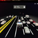 Tesla FSD Beta 10.69 visualization in dense highway traffic.