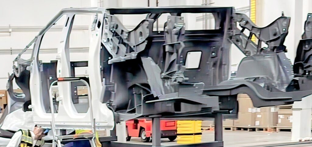 Leaked image of a Tesla Cybertruck prototype rear underbody casting.