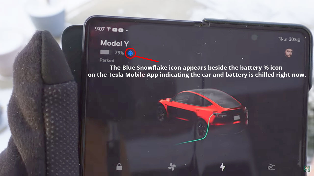 Tesla owner melts snow off of his car using Defrost Mode in the extreme
