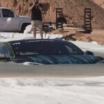 Tesla Model S tested as a boat for its wading capabilities.