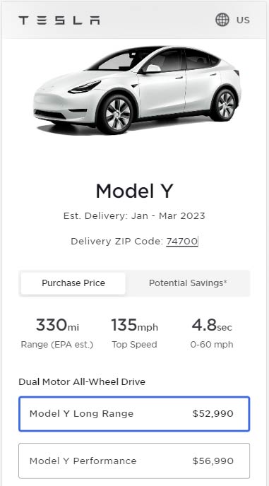 Screenshot: Prices of all the variants of the Tesla Model Y in the United States as of 14th January 2023.