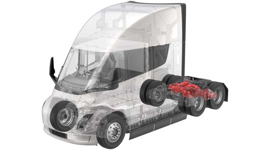 Diagram 2.3: Tesla Semi truck's rear axle presented in a blueprint diagram in the truck's parts catalog.