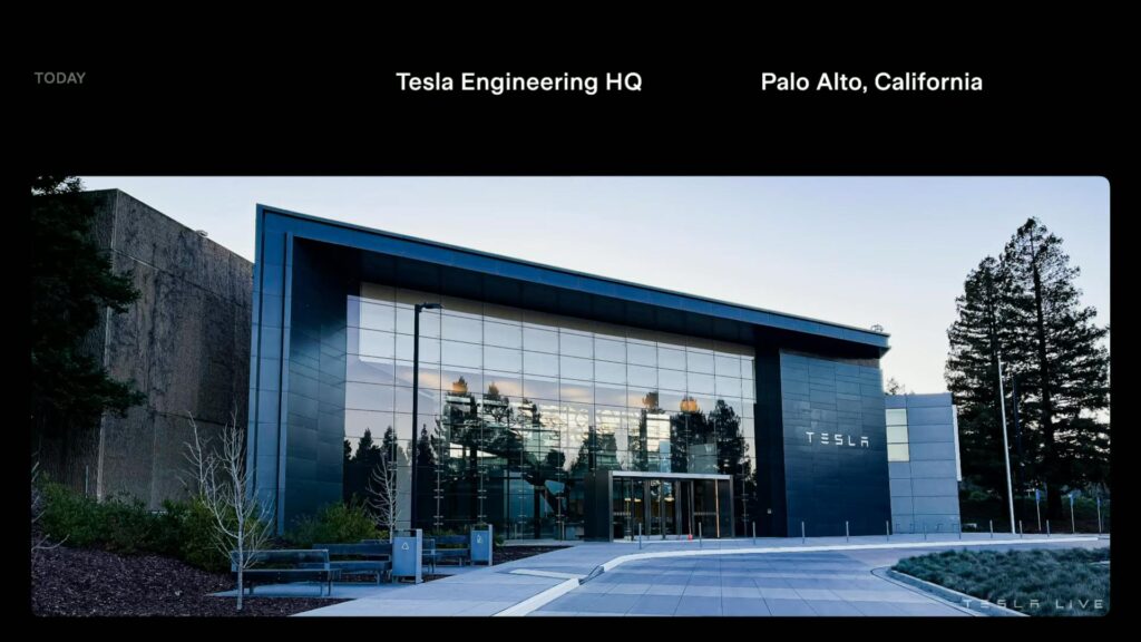 The face of Tesla's Global Engineering HQ building in Palo Alto, California.
