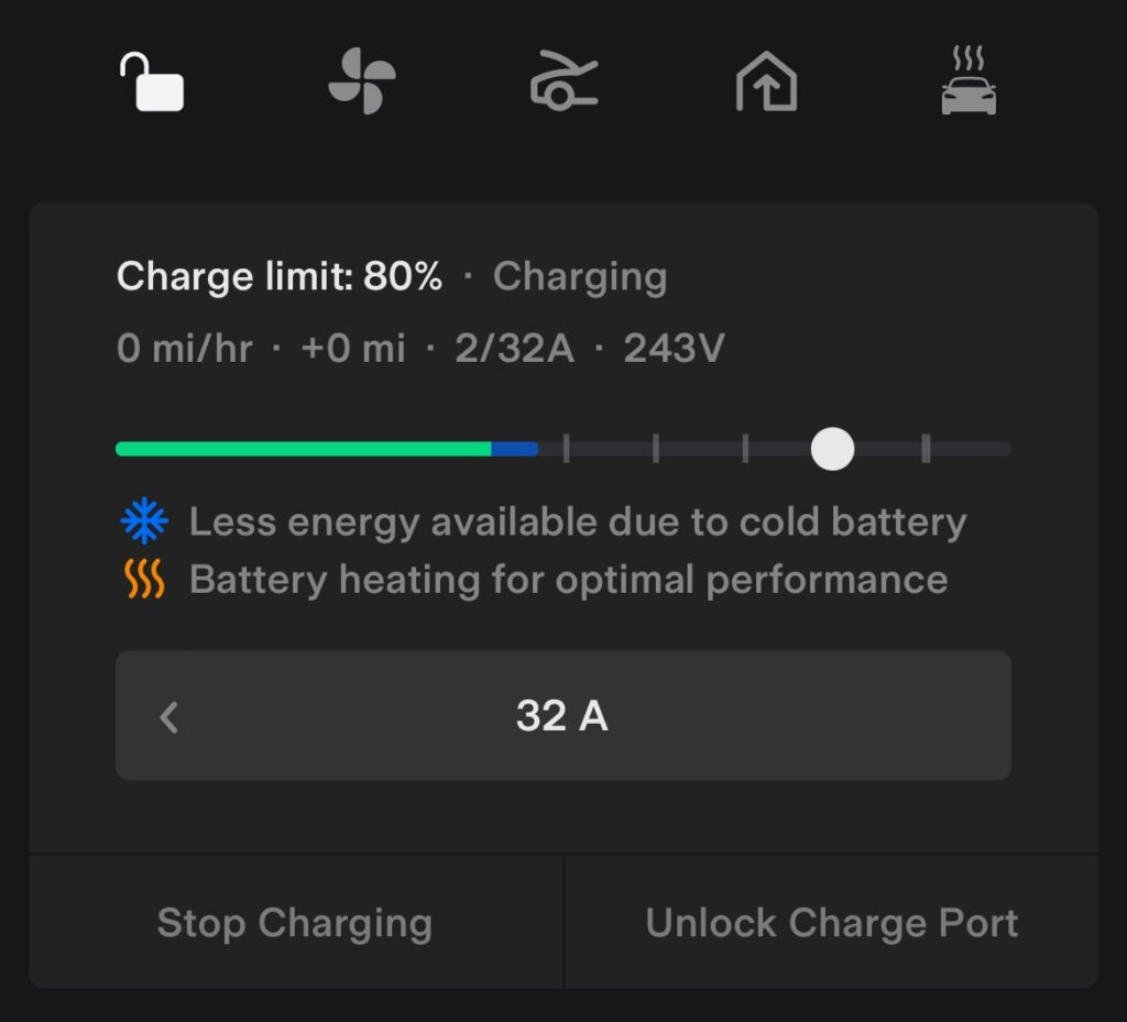 Screenshot: Tesla mobile app 4.19 showing improved charging/battery insights.