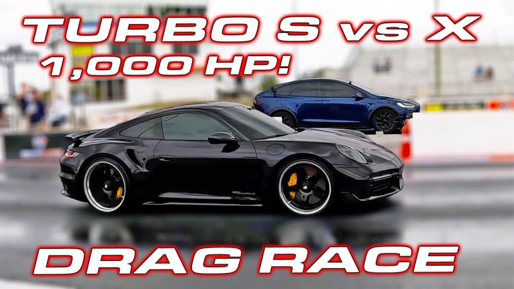Tesla Model X vs. a 1,000 hp Porsche Turbo S drag racing battle.