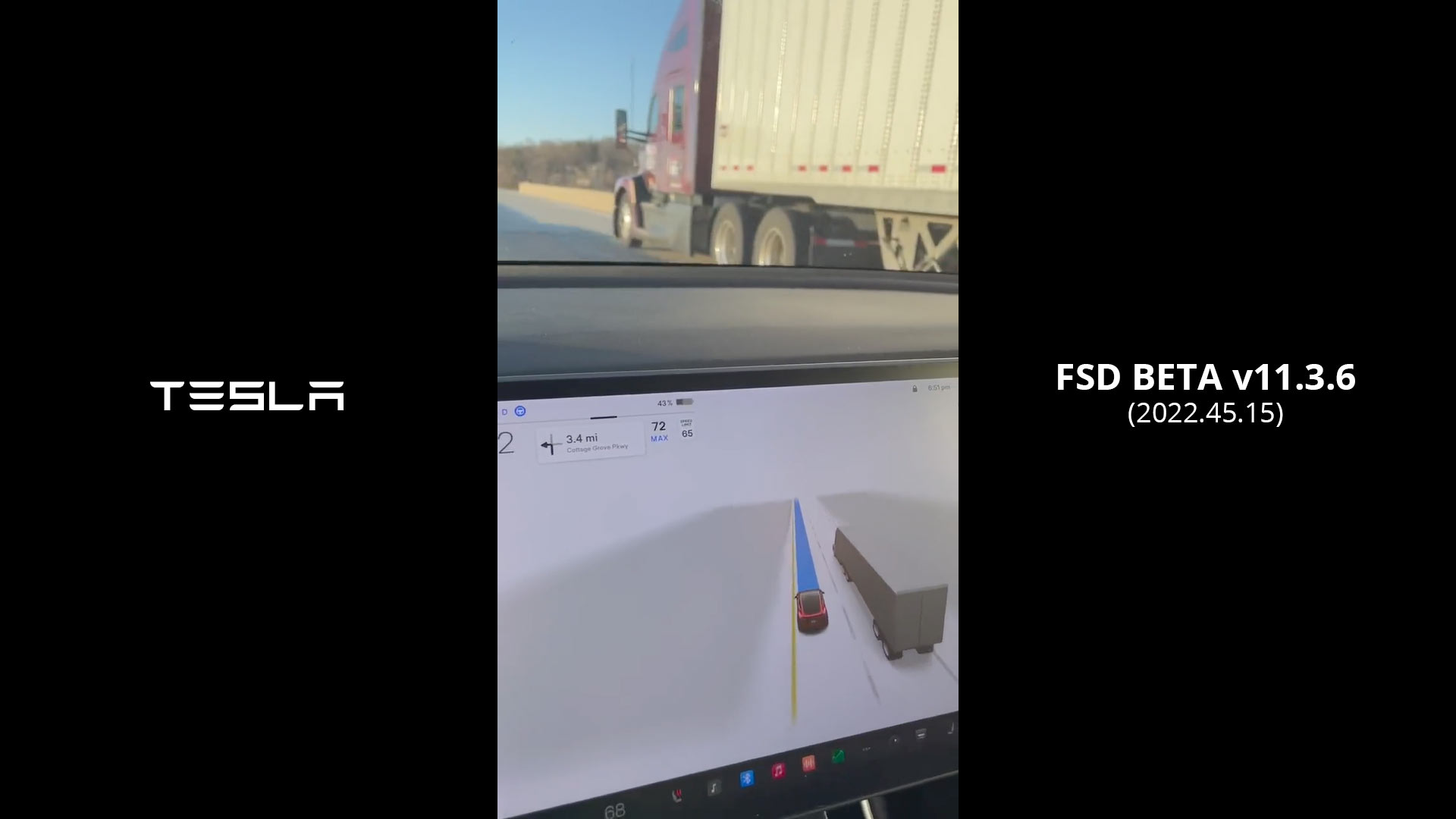 Tesla FSD Beta V11 learns how to keep a safe distance from large trucks